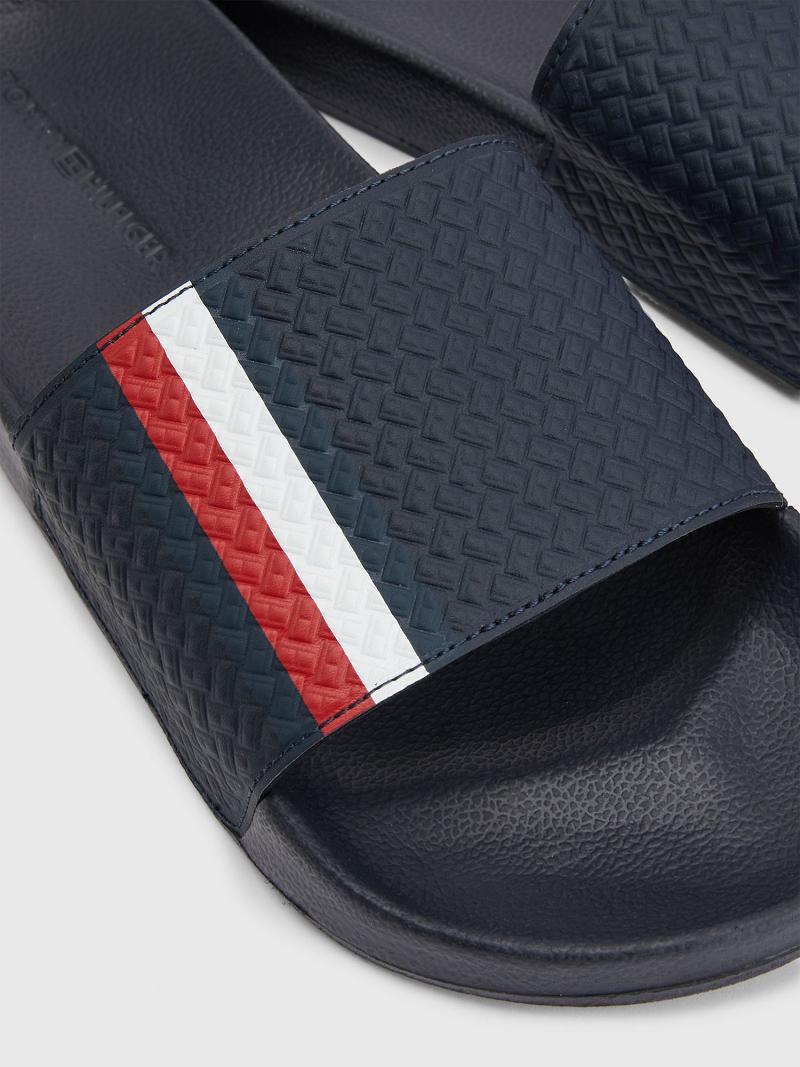 Férfi Tommy Hilfiger Textured stripe Sandal Sötétkék | HU 1435TCE